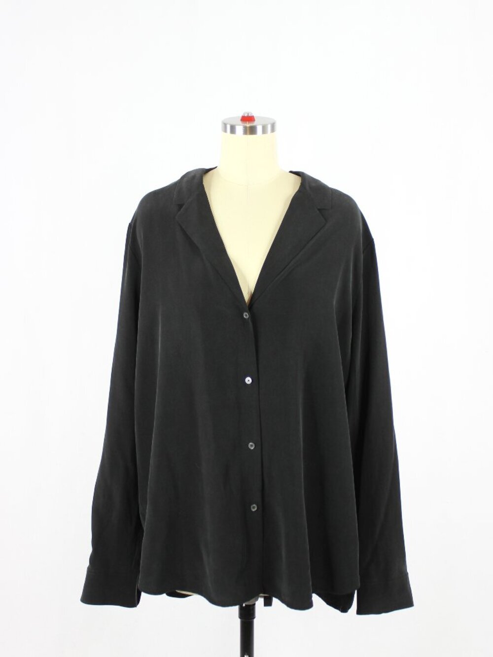 NWT Aritzia BABATON Monocle Black Silk V-Neck Button Up Shirt Blouse, Size XL